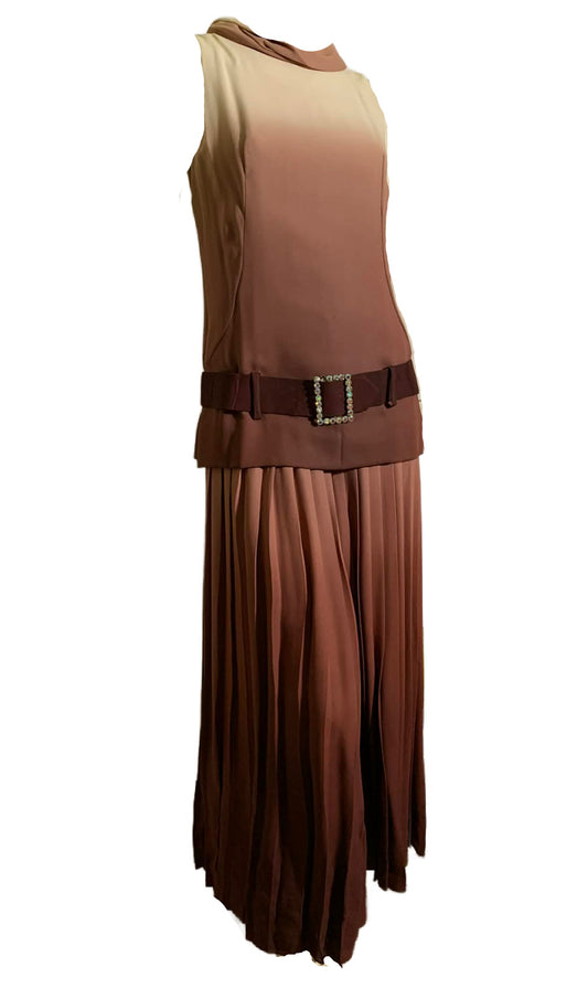 Rose Caramel Ombré Crep Rayon Maxi Palazzo Pants Dress circa 1970s