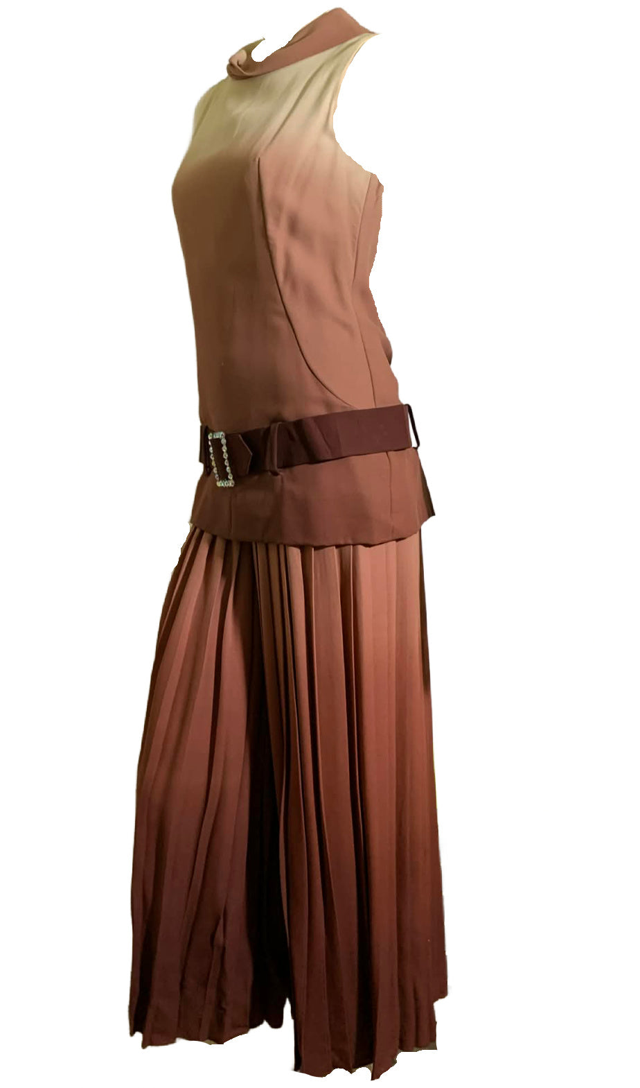 Rose Caramel Ombré Crep Rayon Maxi Palazzo Pants Dress circa 1970s