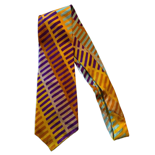 Dandy Worthy Purple, Orange and Yellow Geometric Design Silk Tie circa 1940s