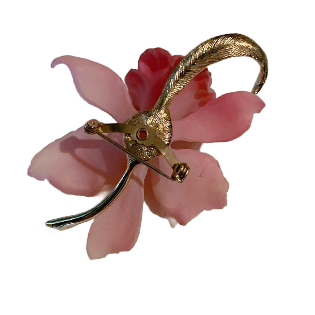 Delicate Pink Celluloid Orchid Brooch circa 1940s
