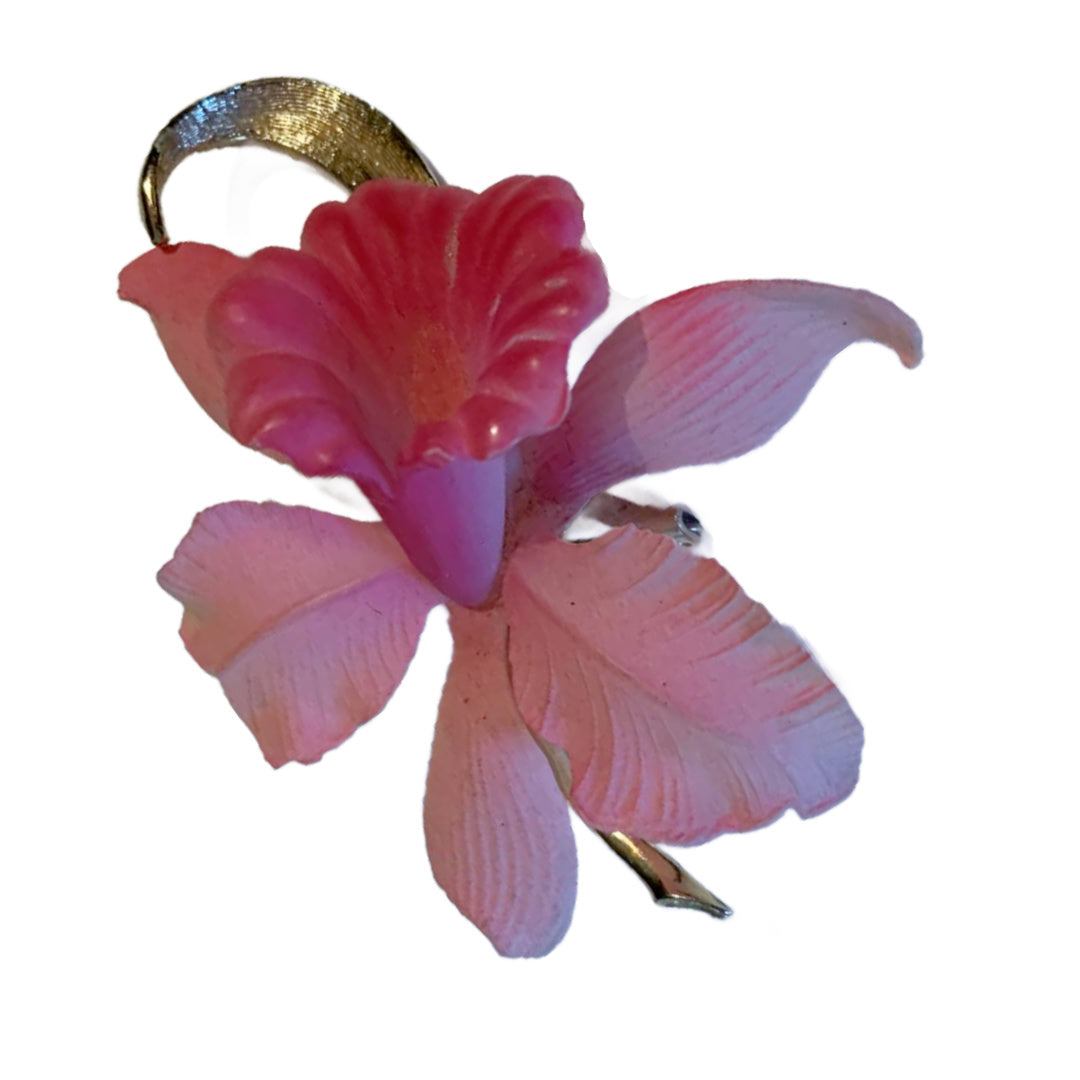 Delicate Pink Celluloid Orchid Brooch circa 1940s