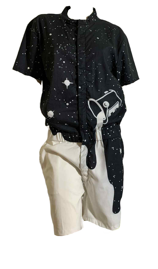 Spilled Paint Print Shorts Romper Modern