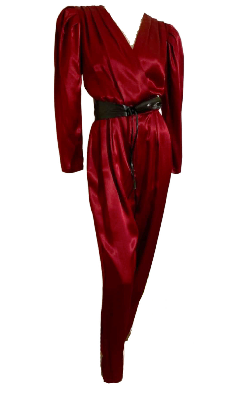 Deep Wine Satin Jumpsuit with Surplice Bodice circa 1980s