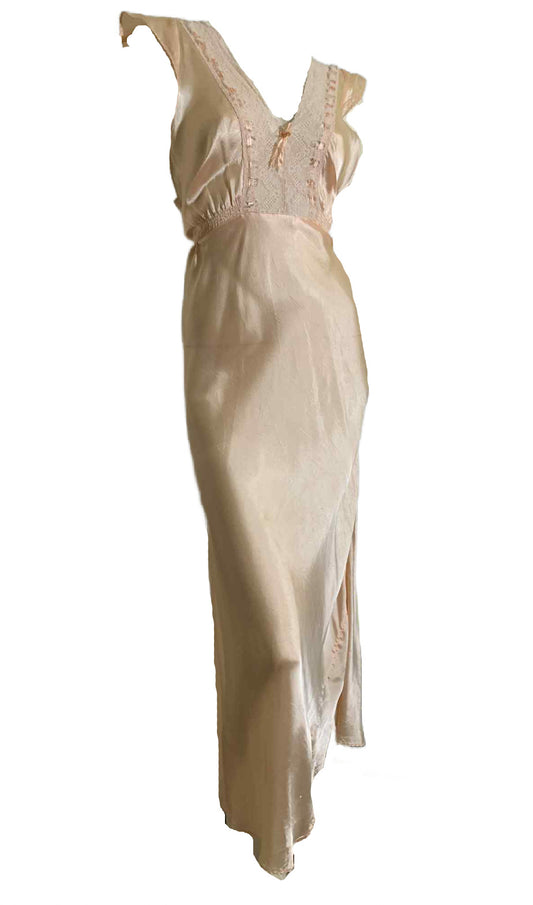 Pretty Peach Low Back Bias Cut Nightgown circa 1940s L