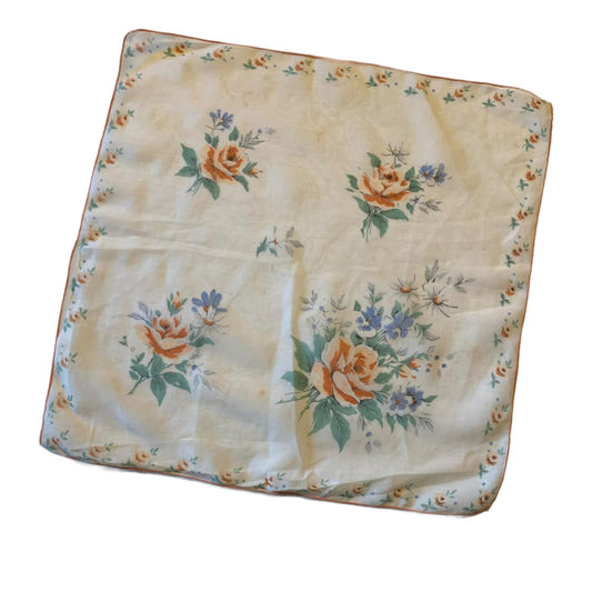 Peach Rose Print Cotton Handkerchief circa 1960s