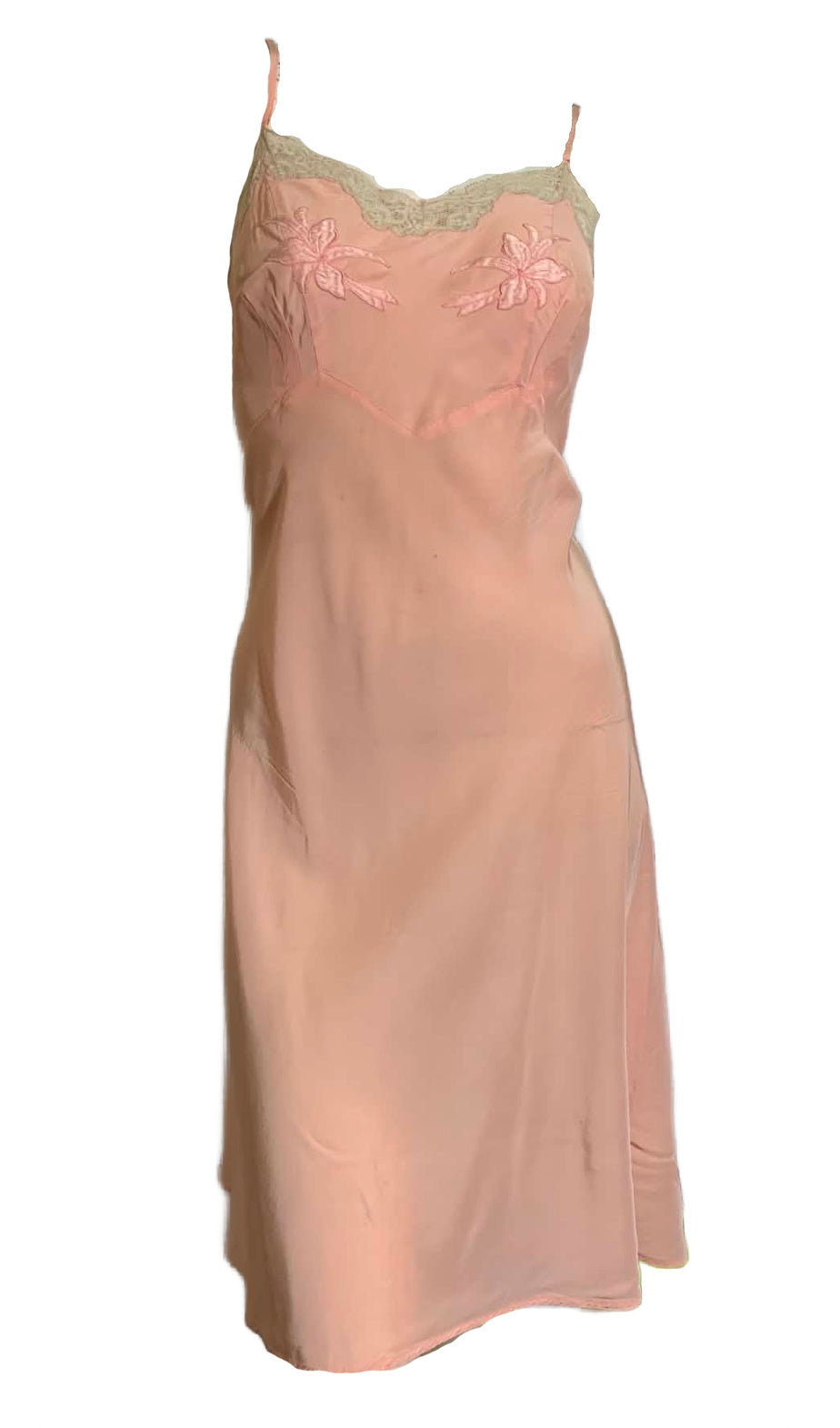 Peach Embroidered & Lace Trimmed Full Slip circa 1940s