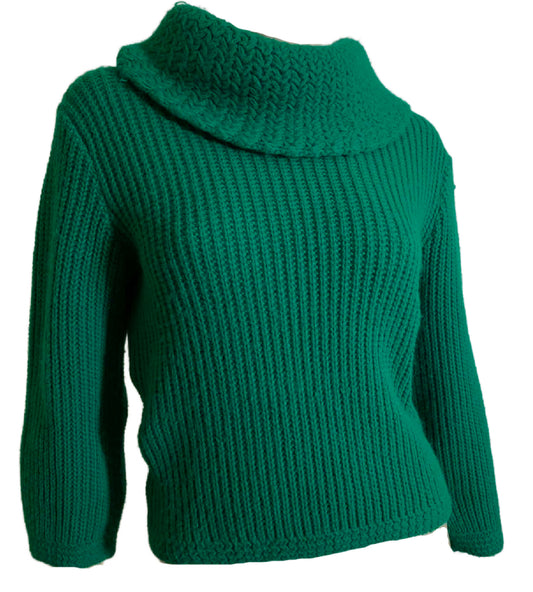 Teal Green Cropped Sweater with Folded Collar circa 1960s