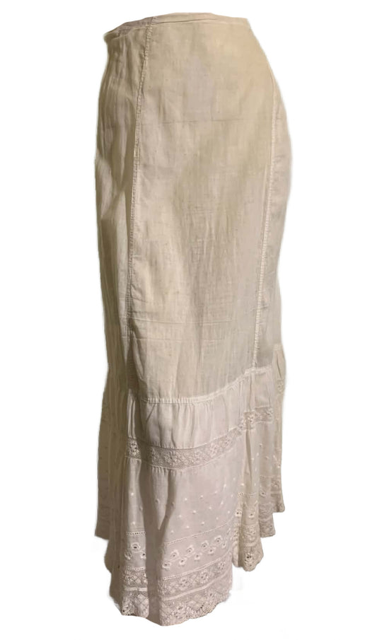 White Cotton Petticoat with Embroidery and Lace Skirt circa 1890s