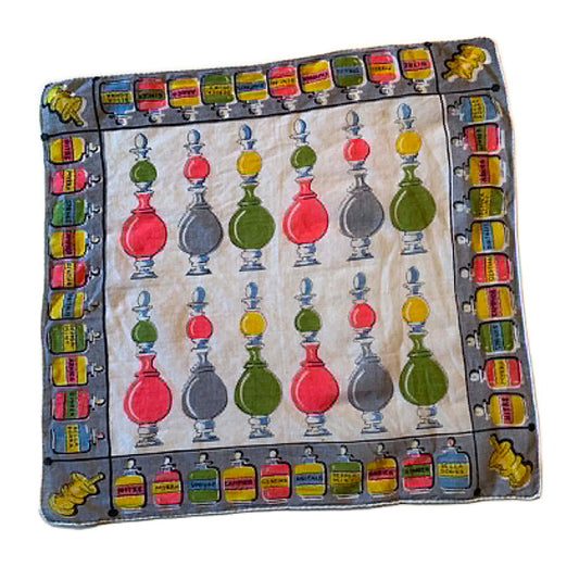 Pharmacist Themed Novelty Print Cotton Handkerchief circa 1950s