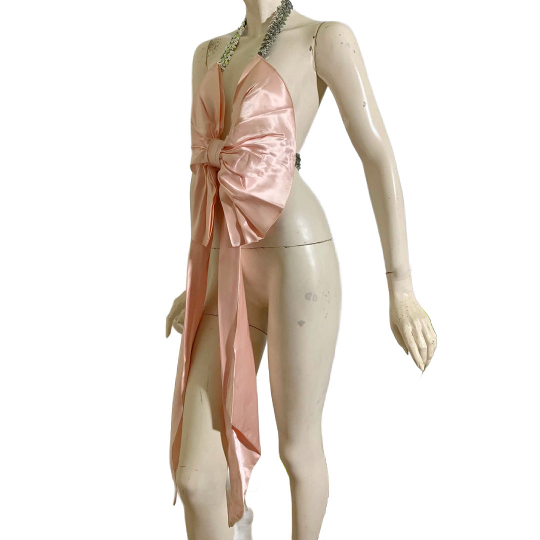 Material Girl the Reimagined Big Pink Slipper Satin Bow and Sequins Halter Top