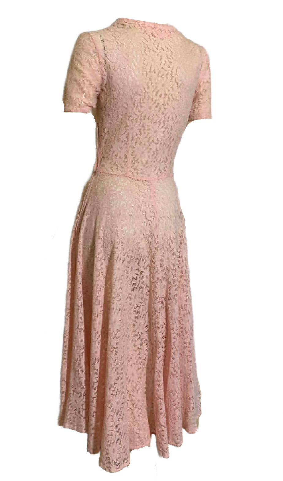 Baby Pink Sheer Lace Dress Sweetheart Neckline circa 1940s
