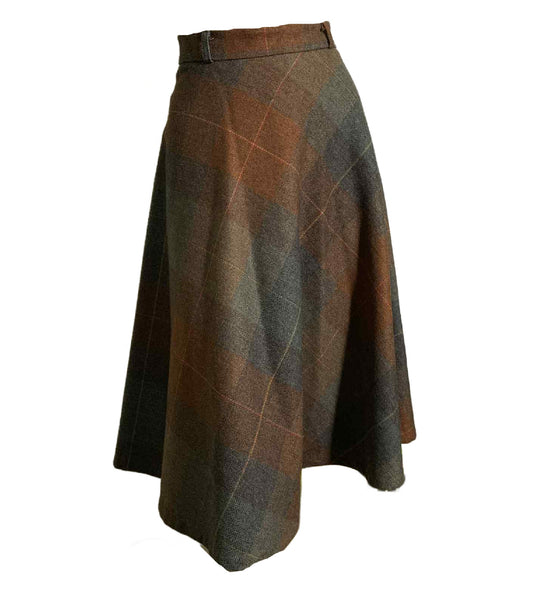 1940s Style Cocoa and Grey Tweed Wool A Line Skirt circa 1980s