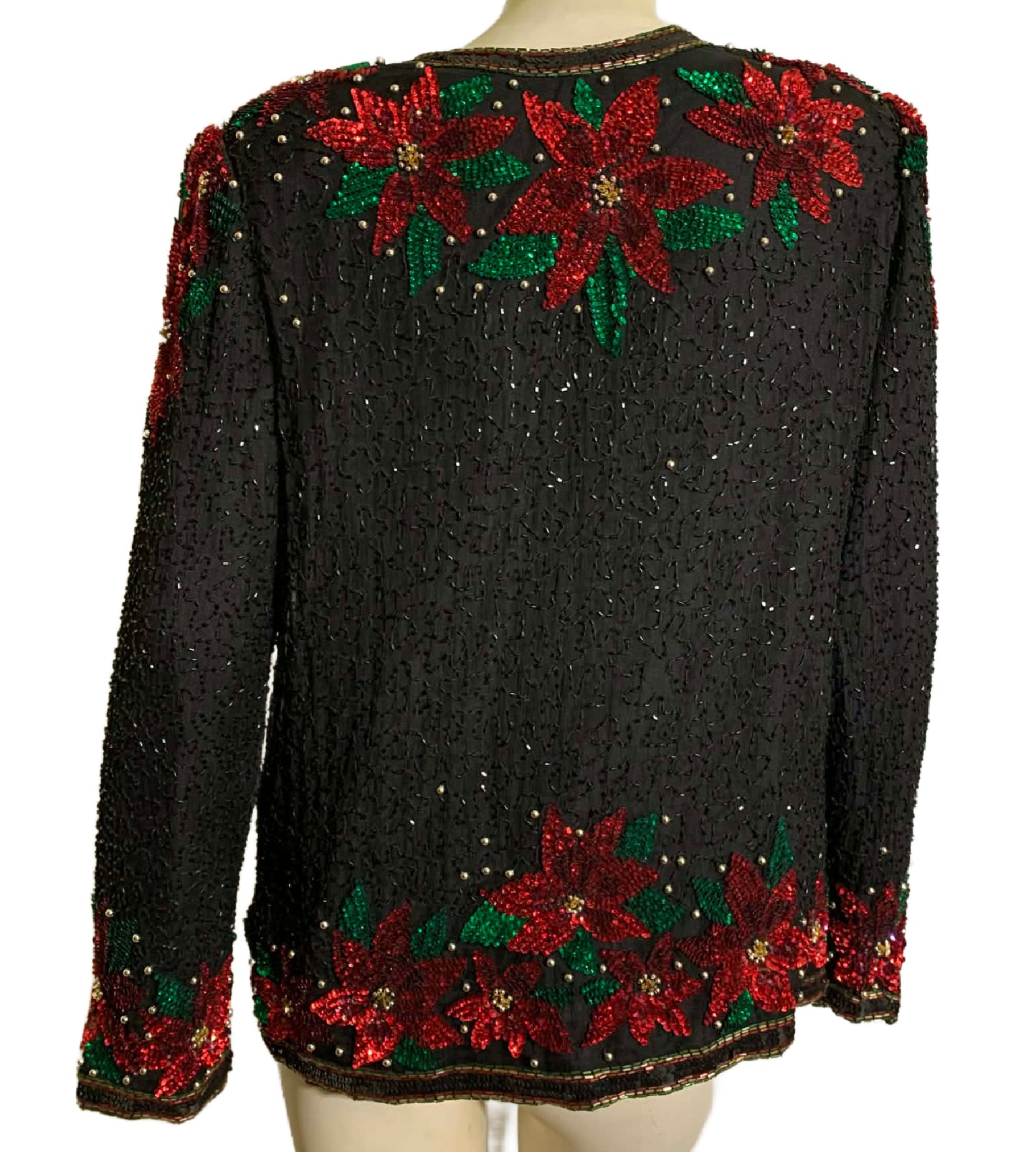 Christmas Glamour Beaded and Sequined Poinsettia Design Jacket circa 1980s