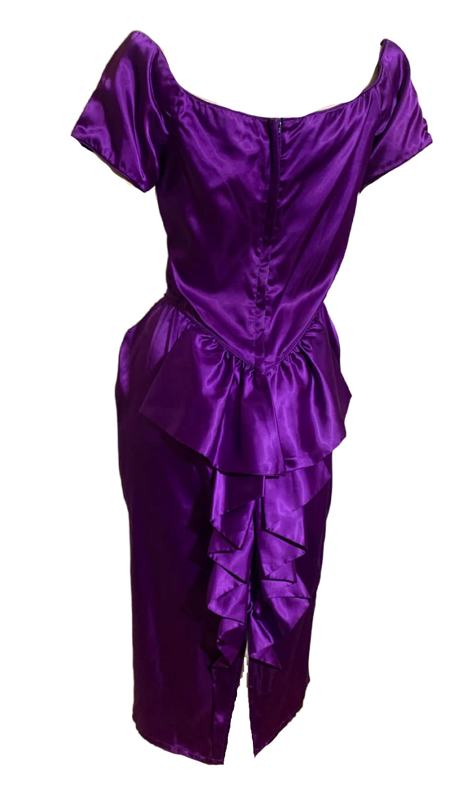 Royal Purple Ruched Hip Cocktail Dress circa 1980s