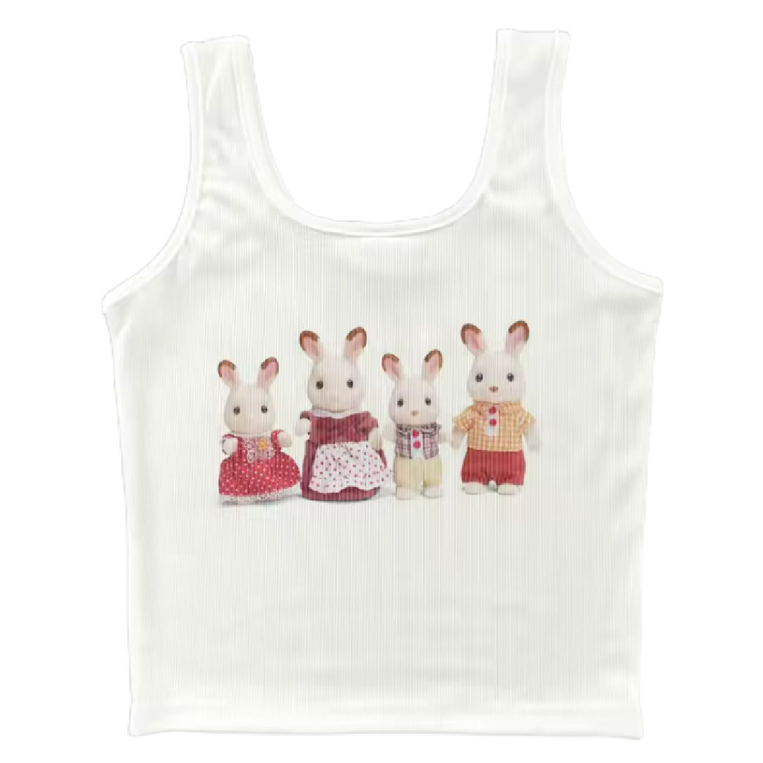 Like Bunnies- the Twee Rabbit Family Cropped Tank Top