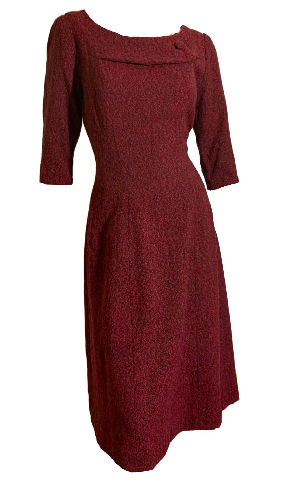 Red and Black Flecked Wool Dress circa 1950s