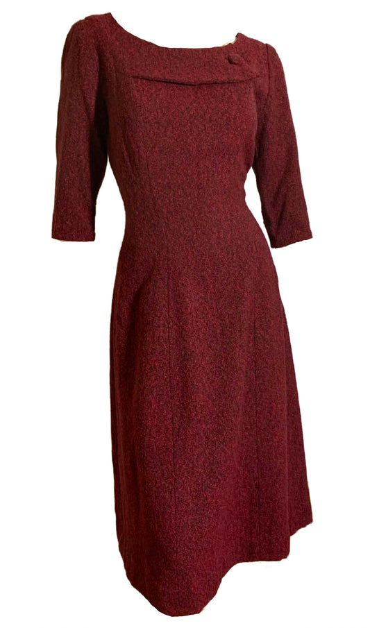 Red and Black Flecked Wool Dress circa 1950s