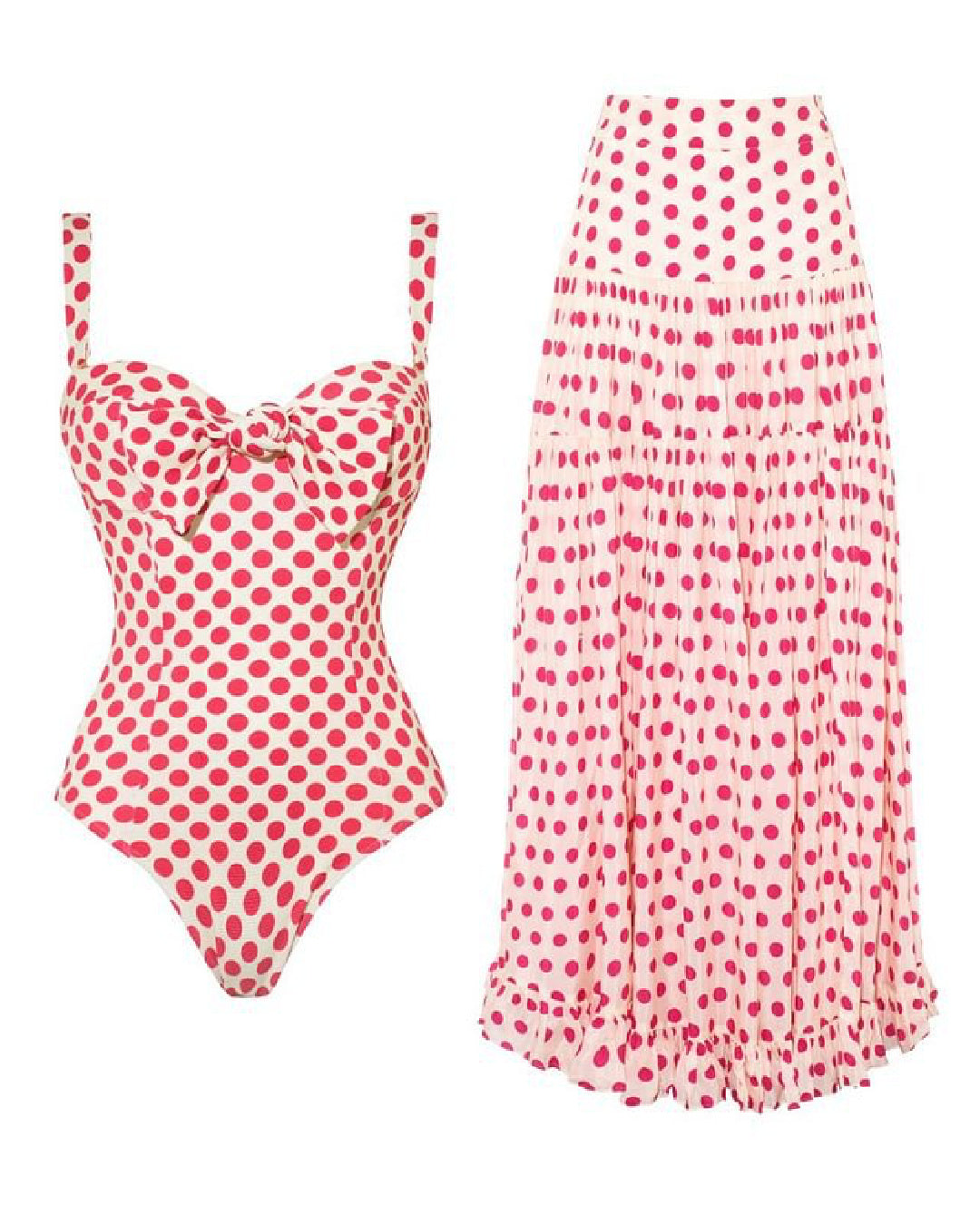 Dots and Hearts- the Retro Swimsuit and Skirt Sets Blue or Red