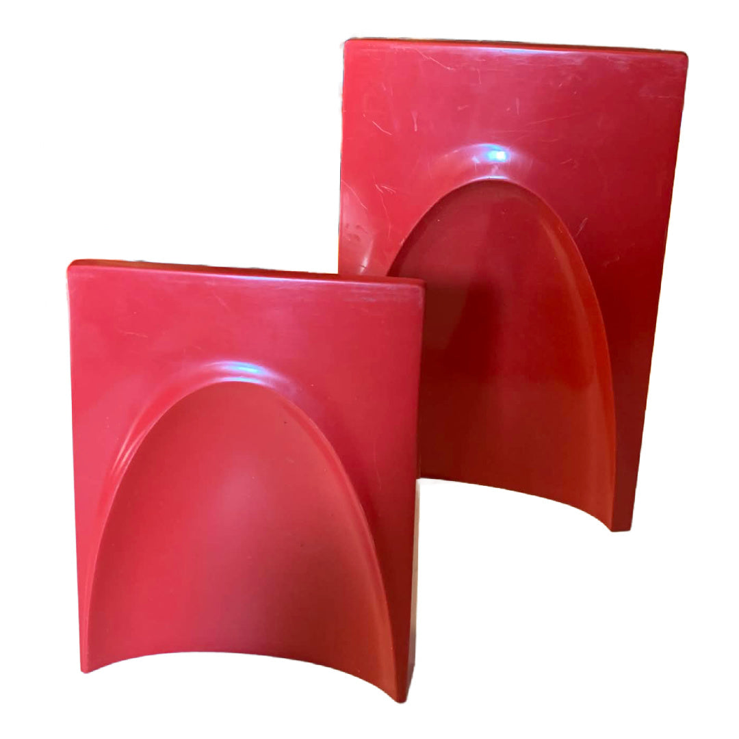MCM Red Plastic Bookends Set 2 Sizes 1960s