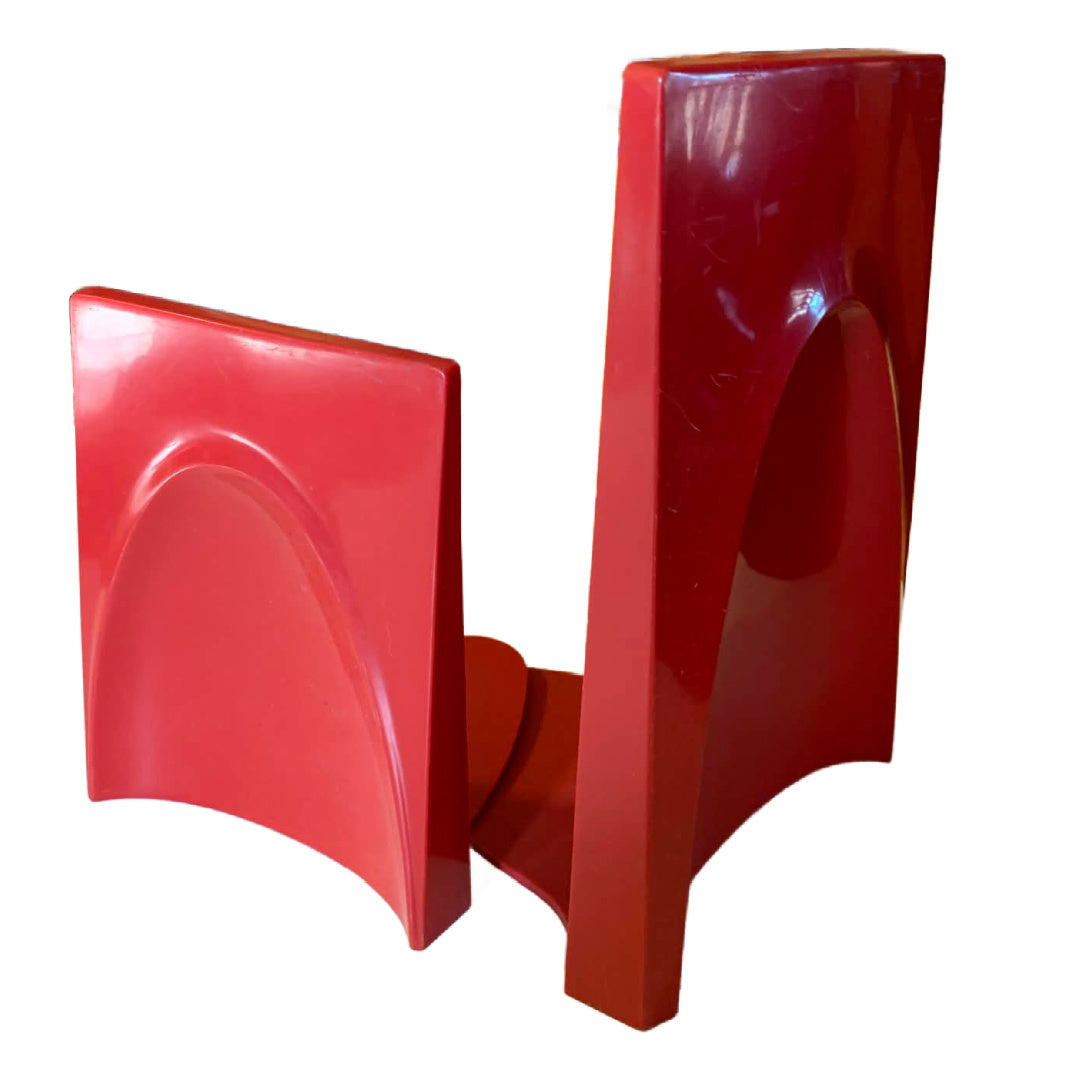 MCM Red Plastic Bookends Set 2 Sizes 1960s
