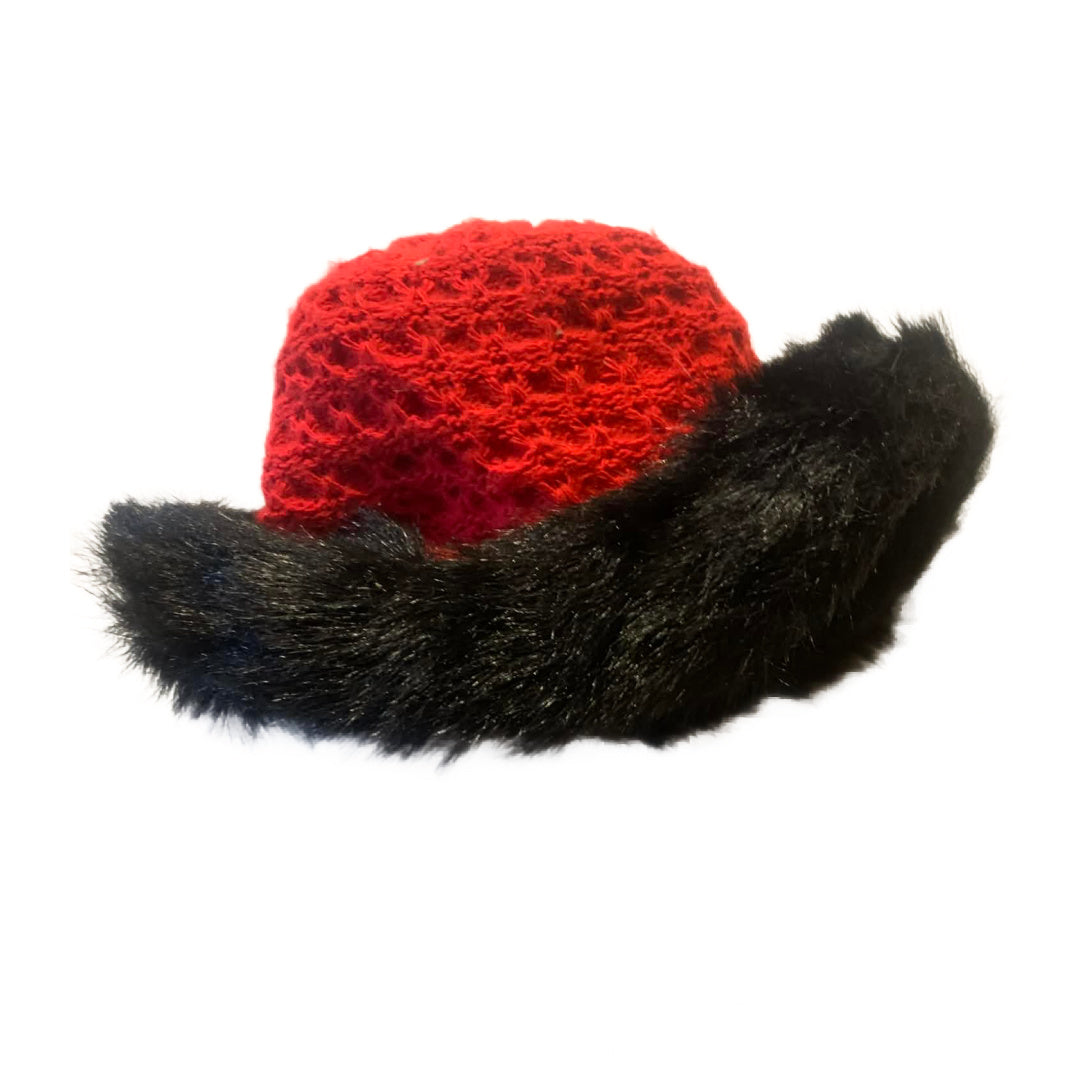 Red Knit Hat with Faux Fur Brim circa 1980s