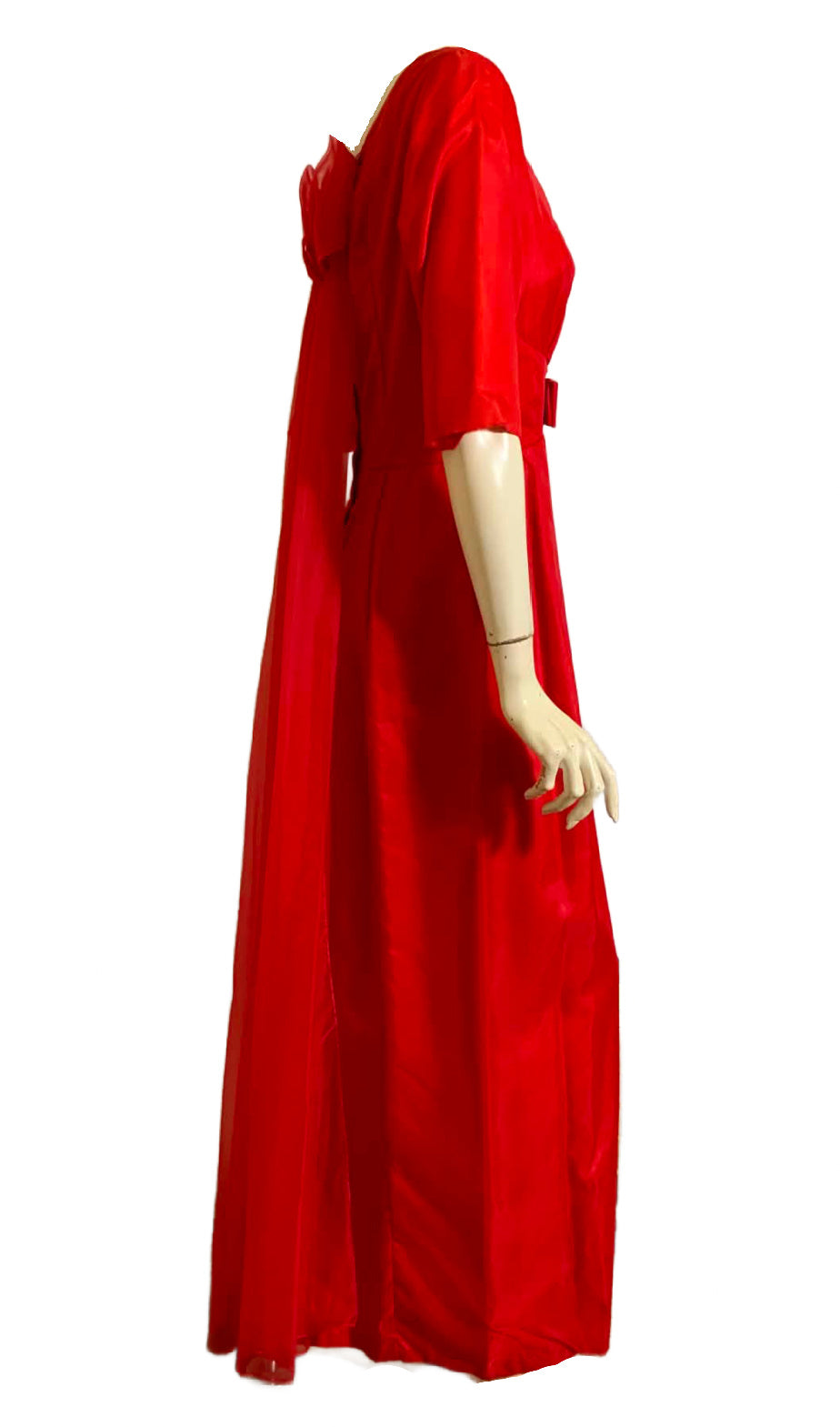 Lipstick Red Dress Watteau Train and Headpiece circa 1960s