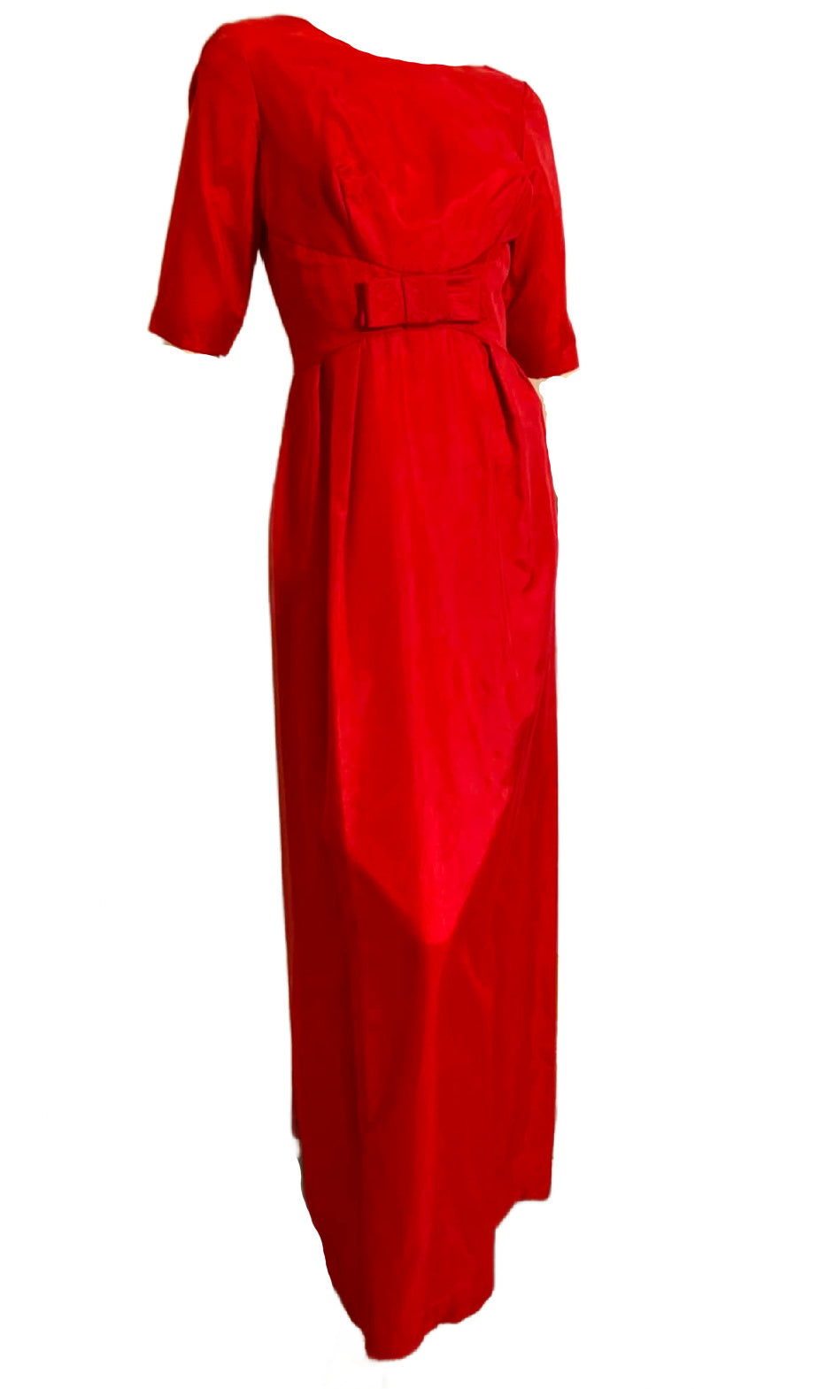 Lipstick Red Dress Watteau Train and Headpiece circa 1960s