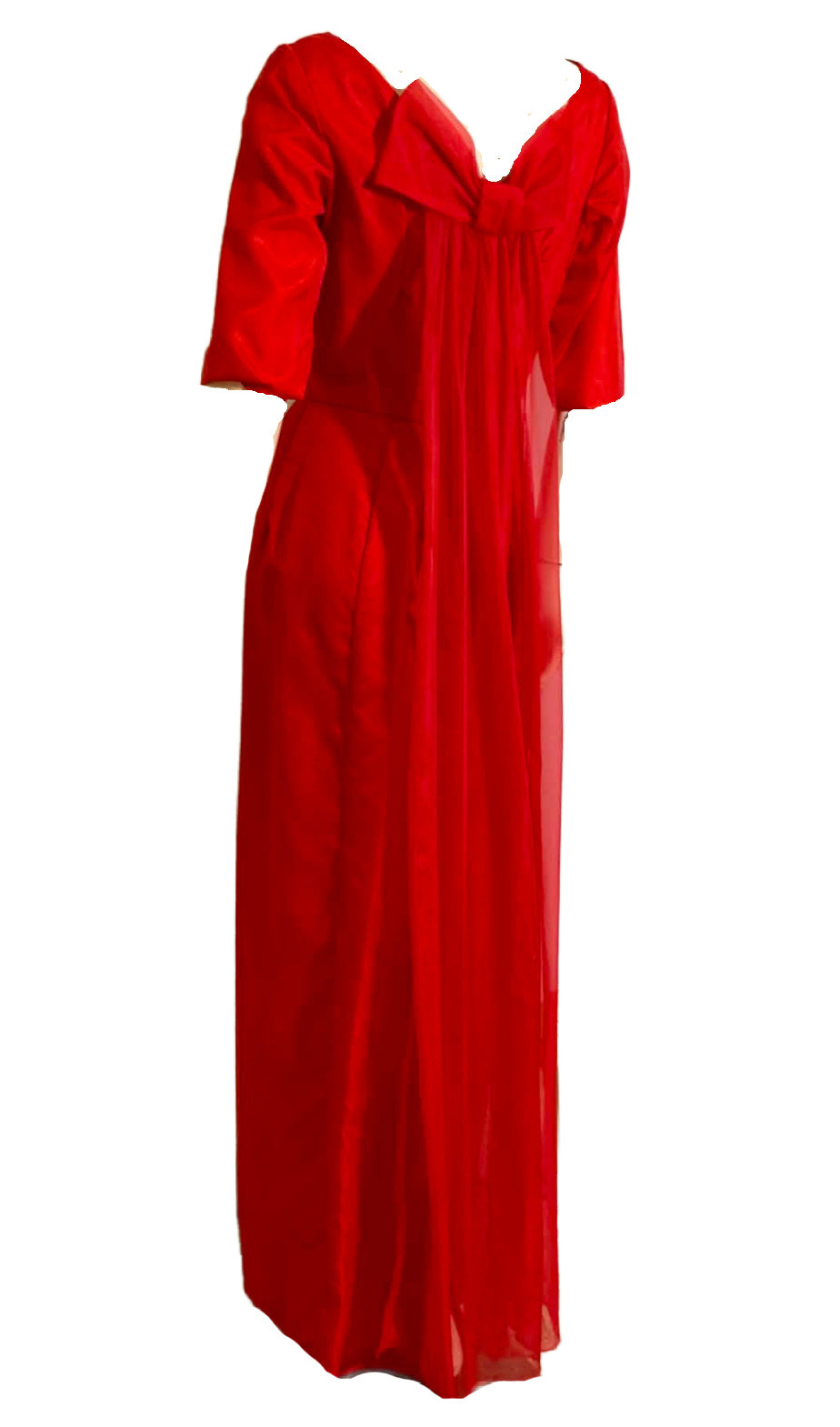 Lipstick Red Dress Watteau Train and Headpiece circa 1960s