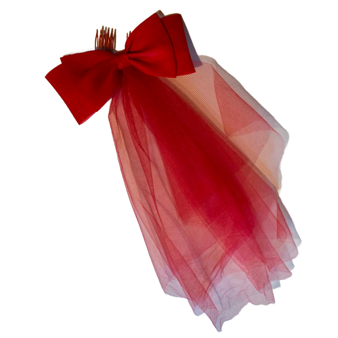 Lipstick Red Dress Watteau Train and Headpiece circa 1960s