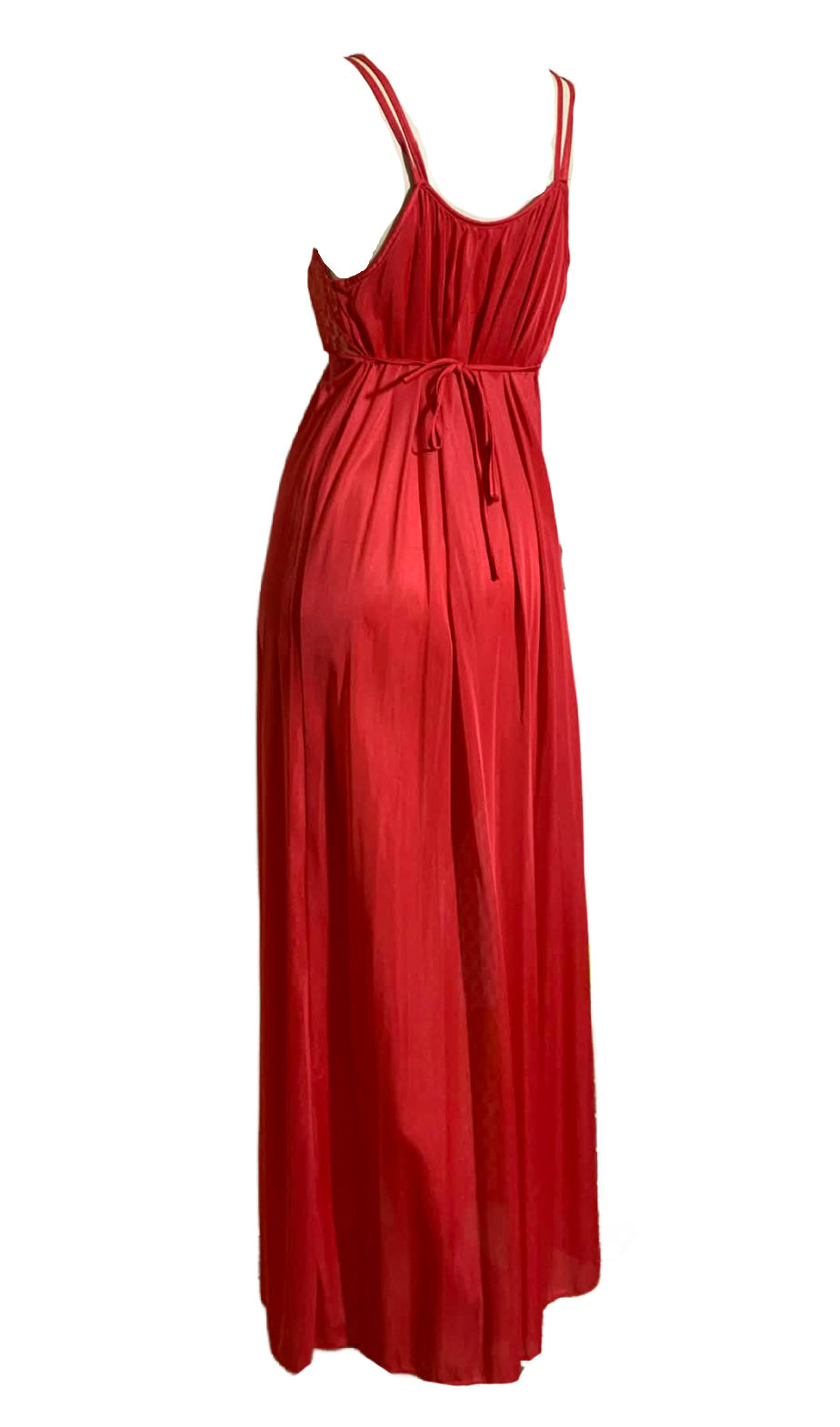 Lipstick Red Nylon and Lace Empire Waist Nightgown circa 1970s