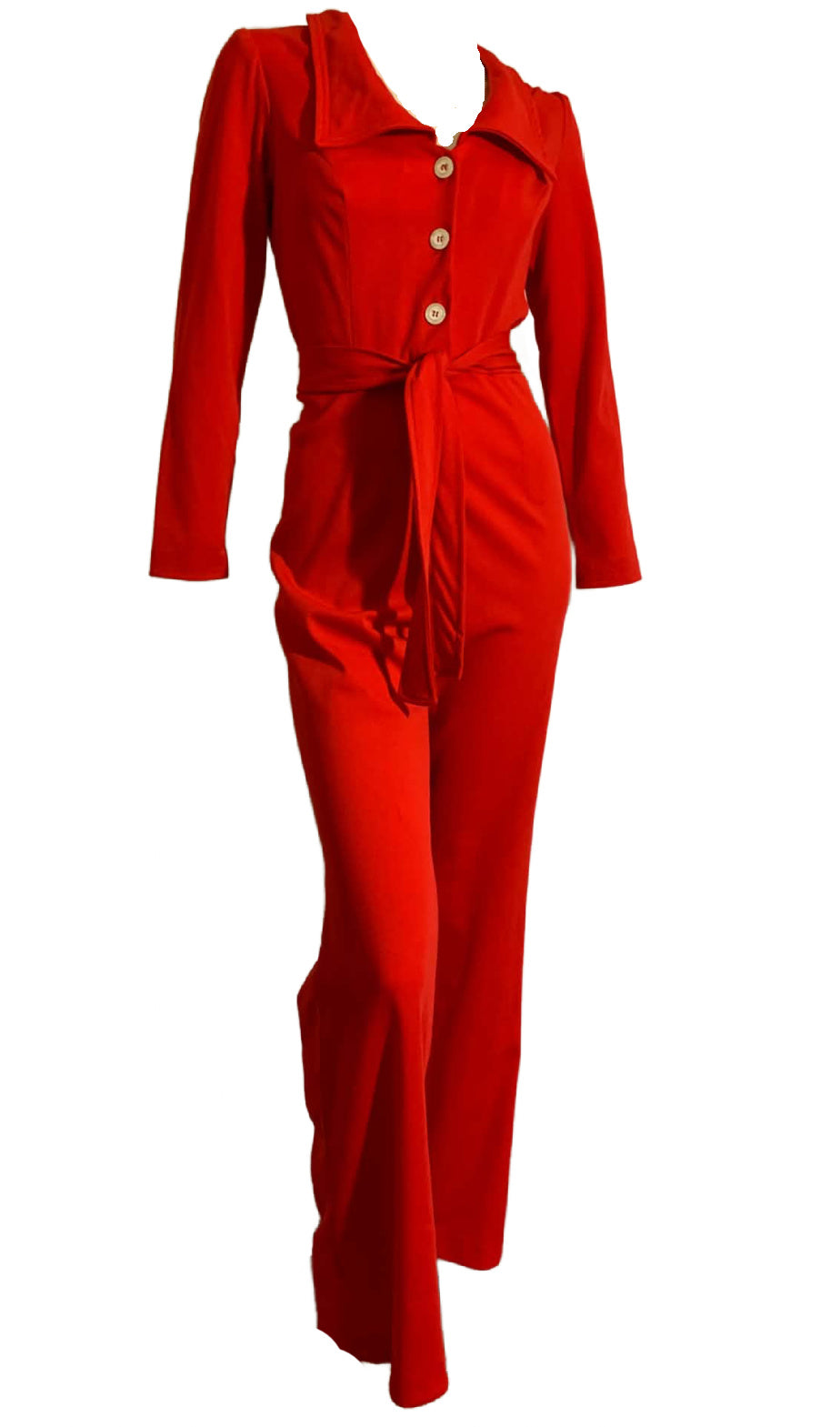 Race Car Red Poly Belted Pantsuit circa 1970s