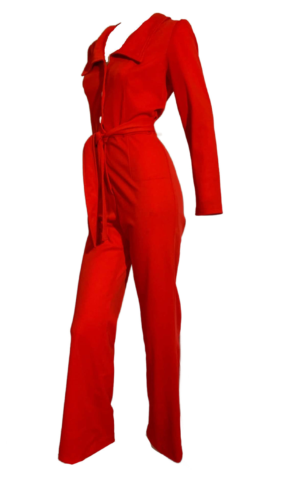 Race Car Red Poly Belted Pantsuit circa 1970s