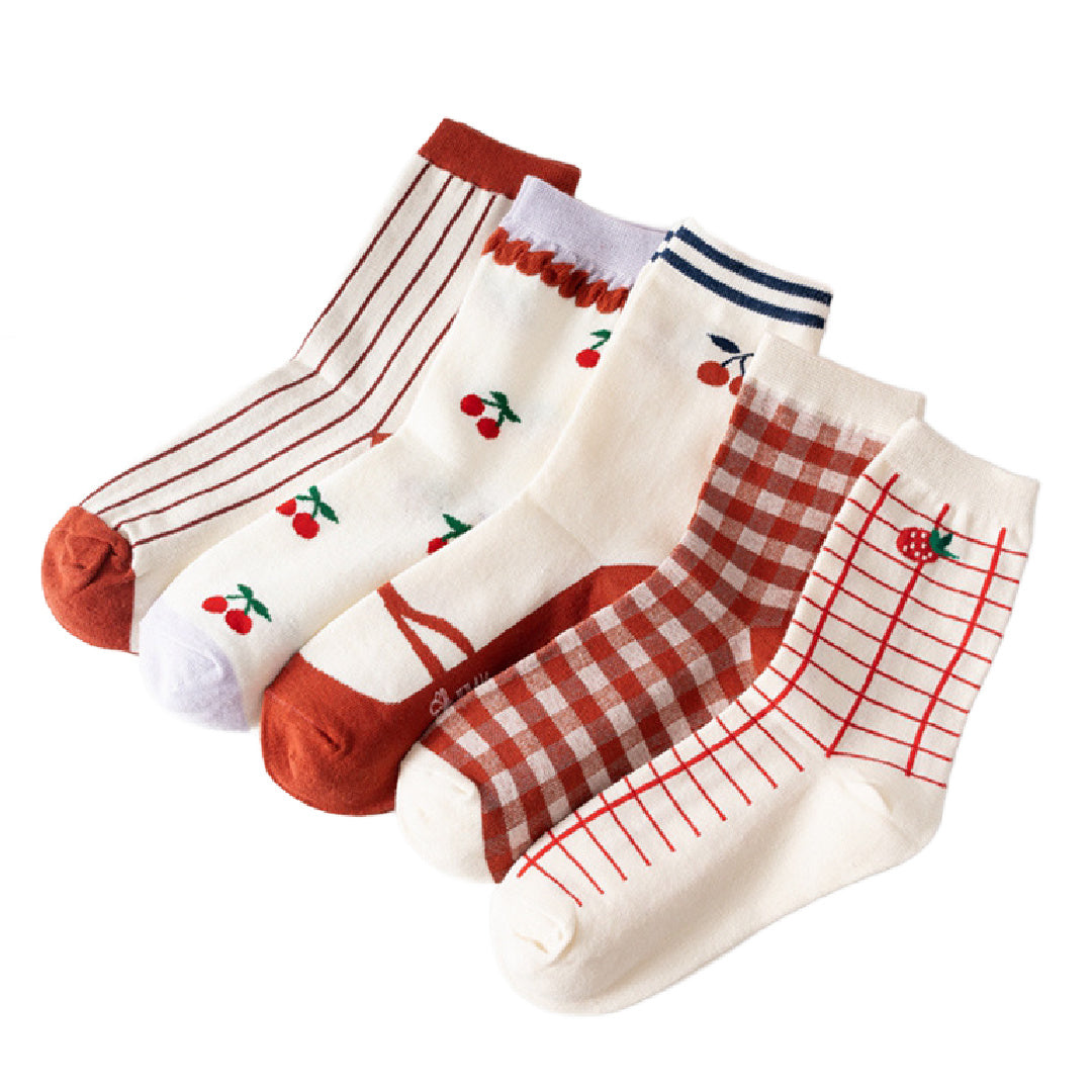 Reddy- the Red and White Summer Sock Collection 5 Styles