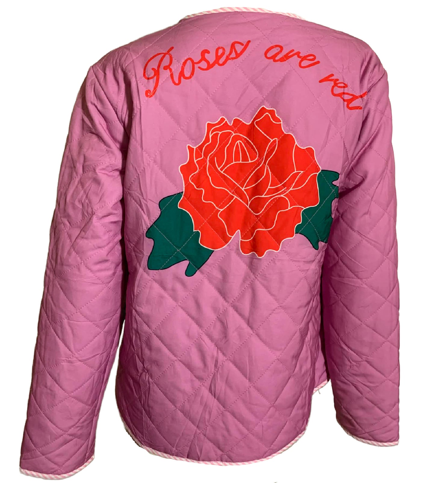 Roses are Red Pink Quilted Jacket with Roses and Gingham Ties Modern