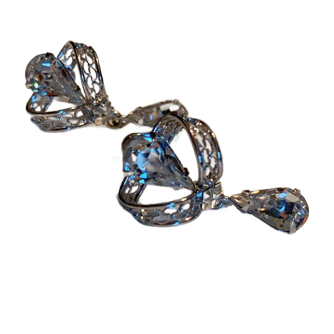 Glam Crystal and Rhinestone Dangle Clip Earrings circa 1950s