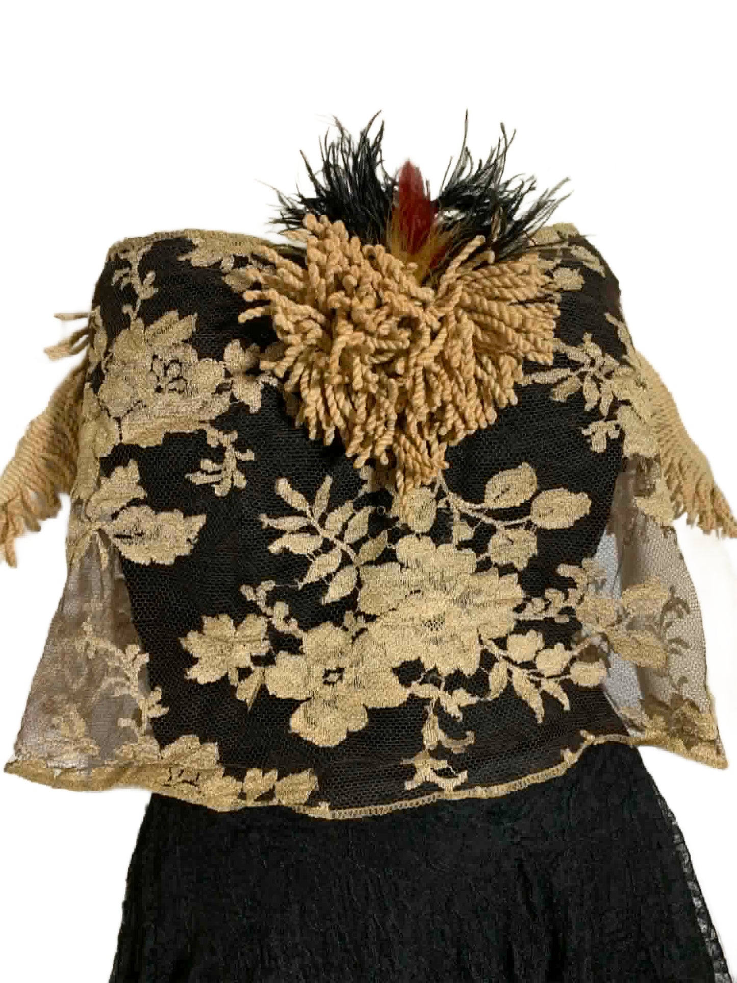 Holy Roller Reimagined Black Lace Strapless 1940s Gown with Lace and Sacred Heart Accent