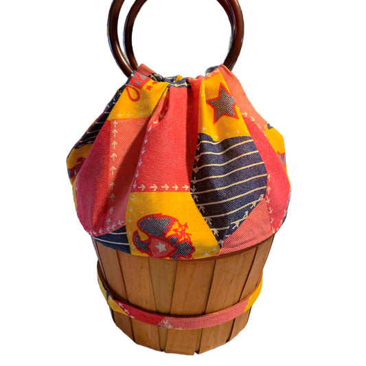 Bicentennial Novelty Print Sewing Basket Bag Liberty Bell Eagles circa 1970s