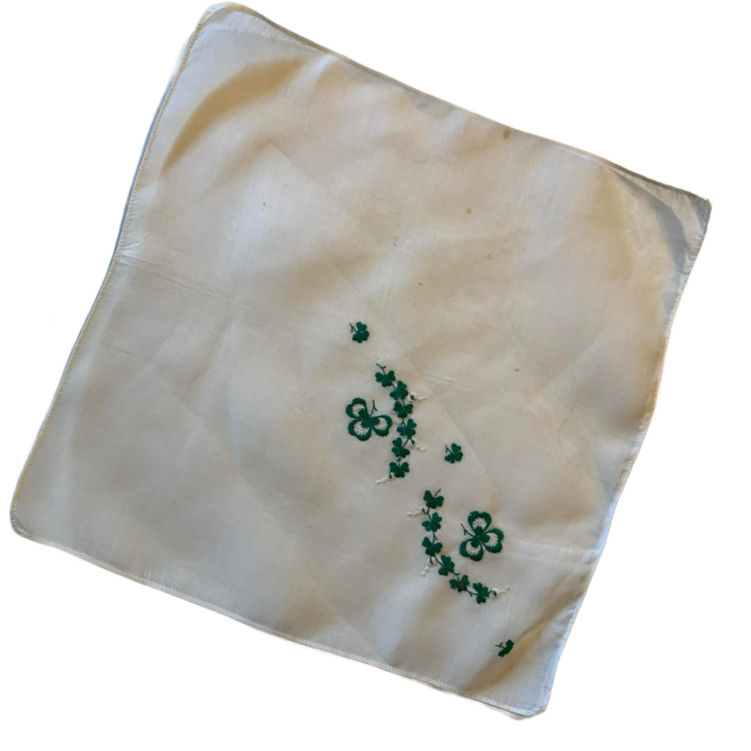 Shamrock Embroidered White Cotton Handkerchief circa 1960s