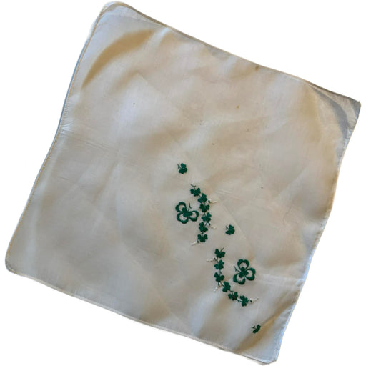 Shamrock Embroidered White Cotton Handkerchief circa 1960s