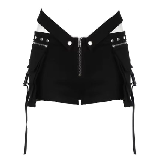 Pocket Change- the High Waist Black Shorts with Buckled Pockets