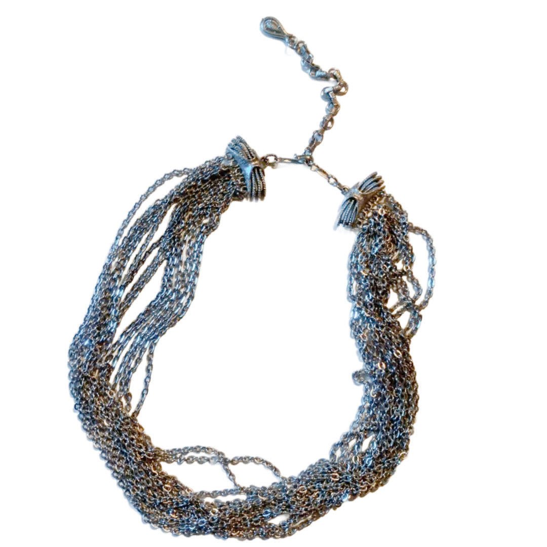 Silver Tone Metal Multichain Necklace circa 1970s