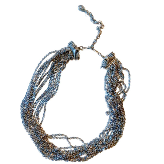 Silver Tone Metal Multichain Necklace circa 1970s