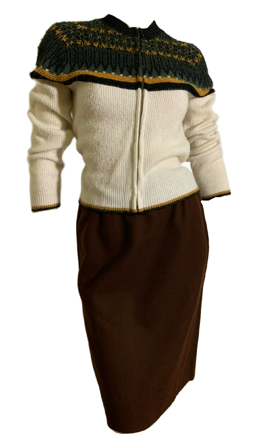 Zip Front Brown and Black Ski Sweater circa 1960s