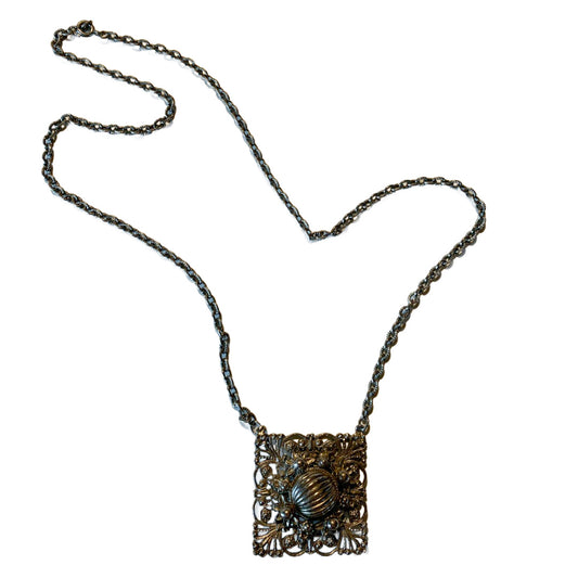 Squared Filigree Statement Necklace circa 1970s