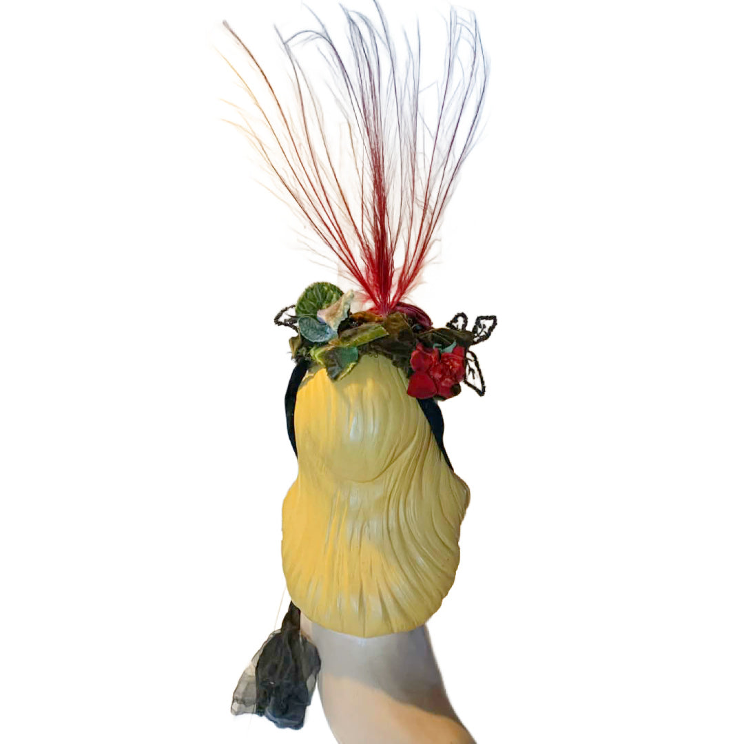 Great Heights Red Feather Topped Velvet Victorian Reimagined Antique Hat
