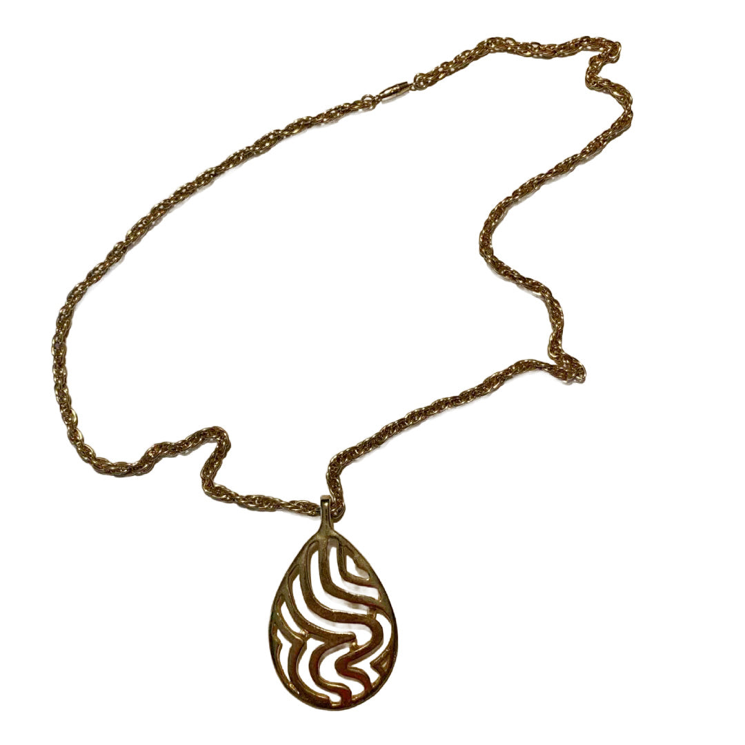 Goldtone Long Chain Necklace Tear Drop Pendant circa 1970s