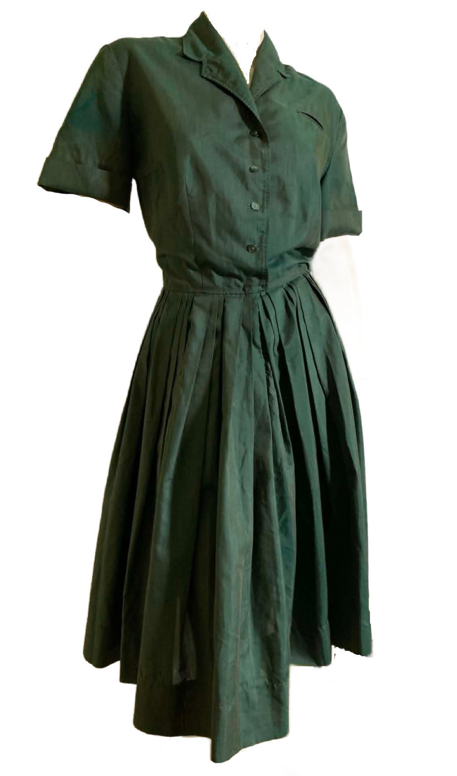Shot Silk Iridescent Green Shirtwaist Dress circa 1960s