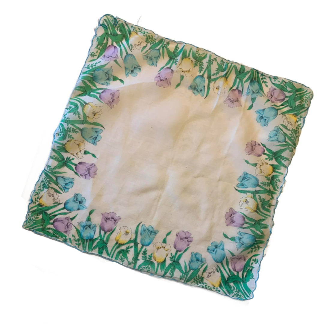 Tulip Print Cotton Handkerchief circa 1960s