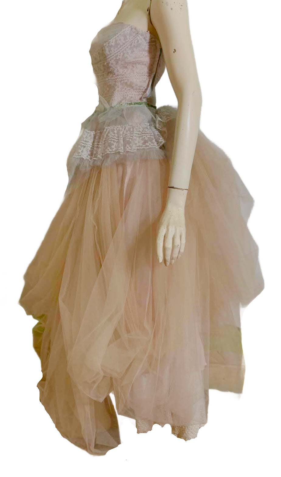 Nimue- the Reimagined Baby Blue and Pink Tulle Dress Flowers on Ribbons