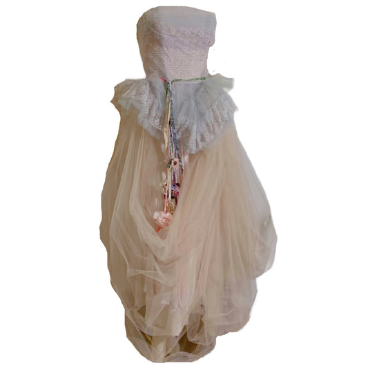 Nimue- the Reimagined Baby Blue and Pink Tulle Dress Flowers on Ribbons
